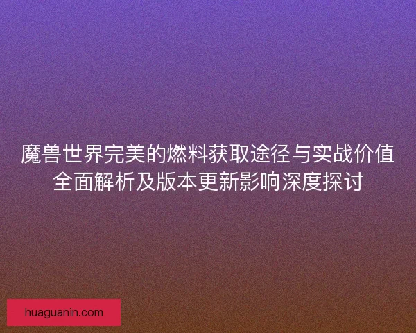 魔兽世界完美的燃料获取途径与实战价值全面解析及版本更新影响深度探讨